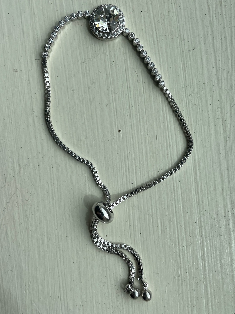 Sterling-Tone Silver Crystal Slider Bracelet -